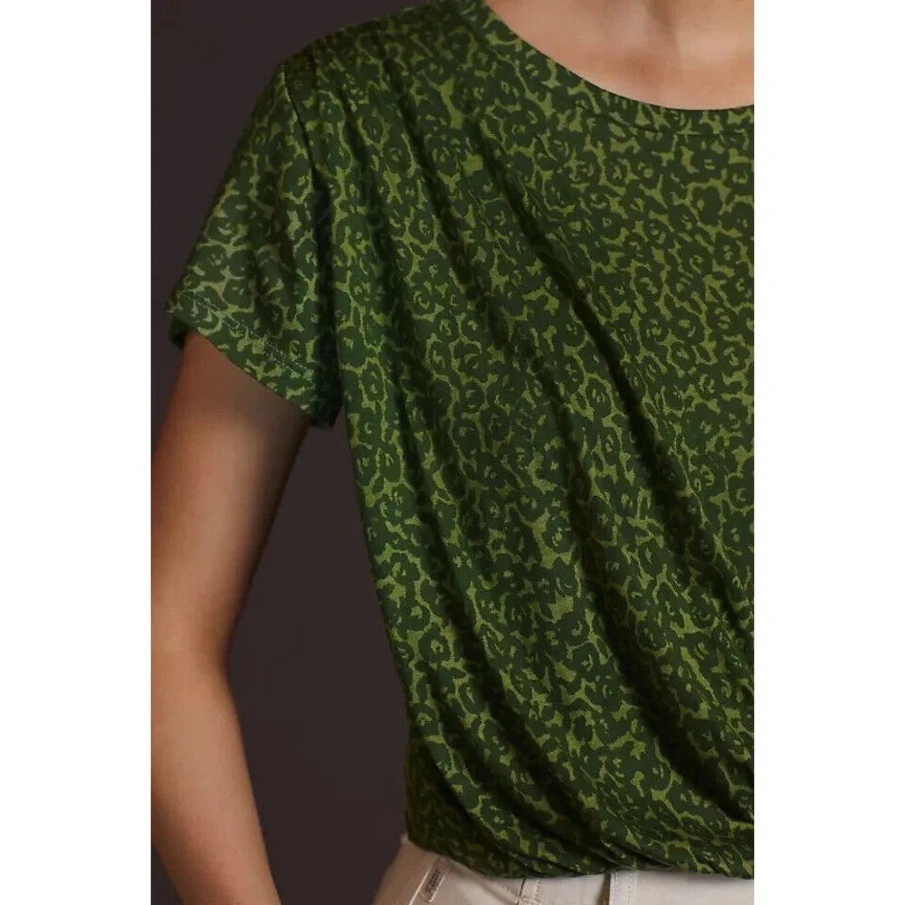 NWT Anthropologie Draped Tee Cheetah Animal Print Green Small - Picture 2 of 8